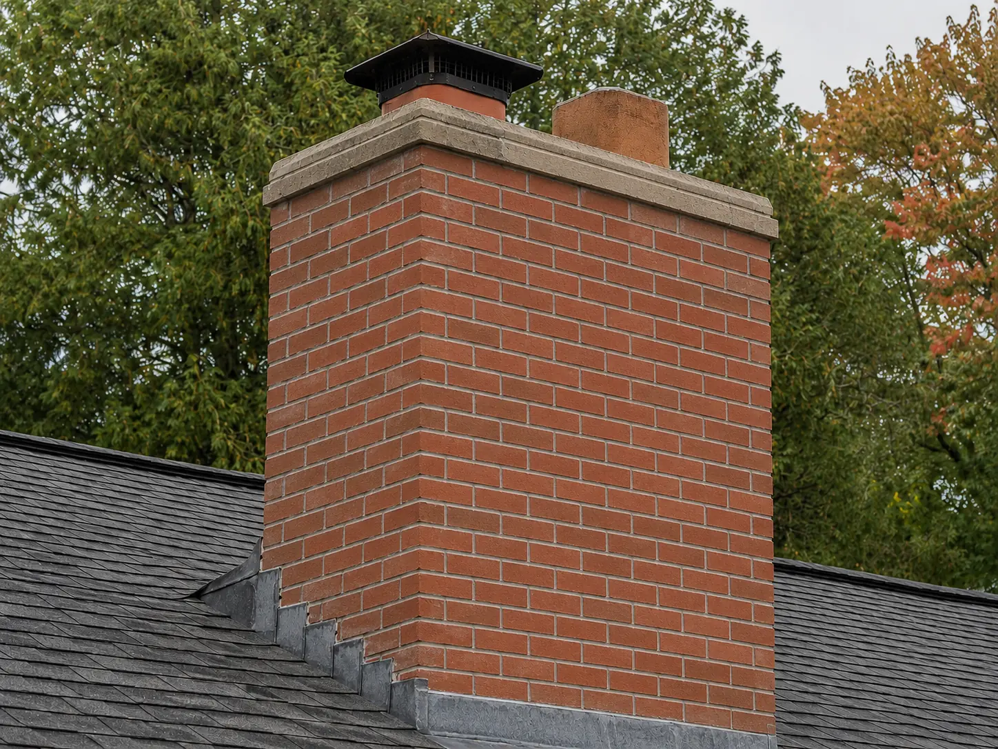 Chimney brickwork after professional restoration