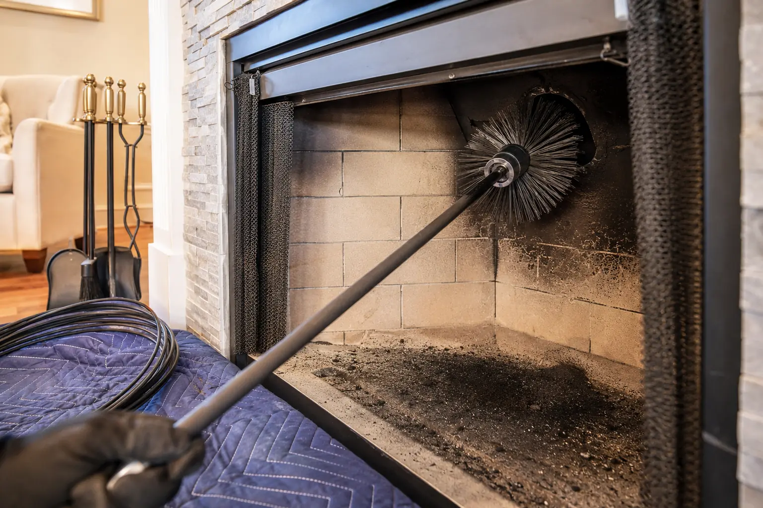Chimney sweep brush in flue