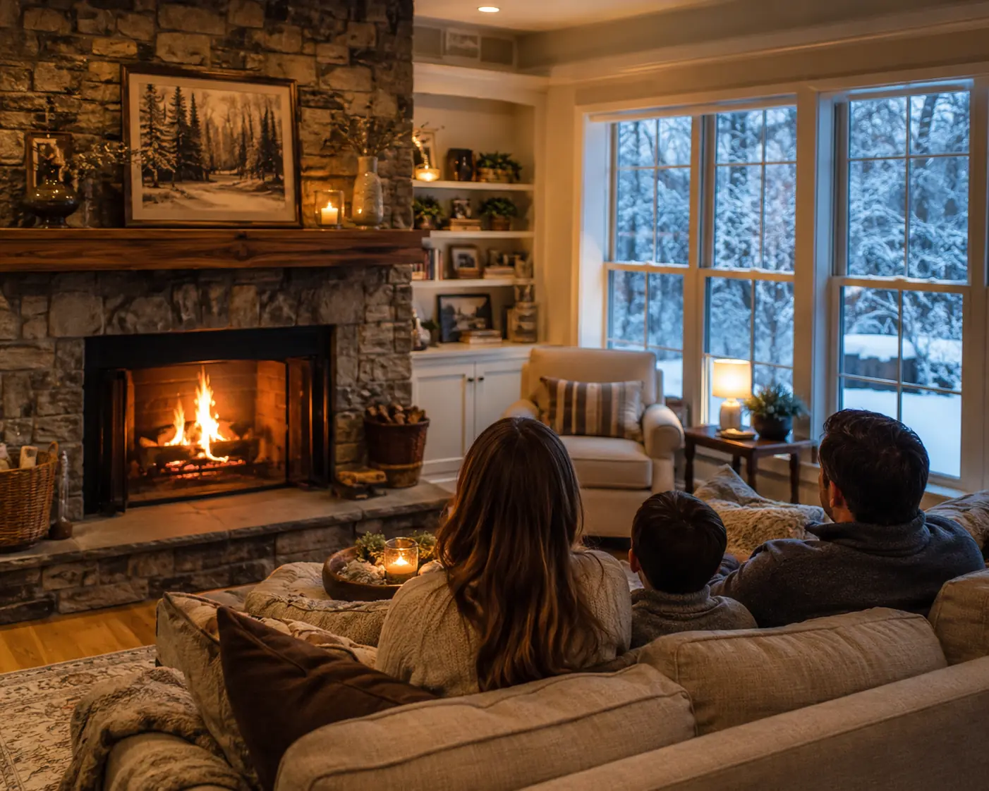 Family home with warm fireplace